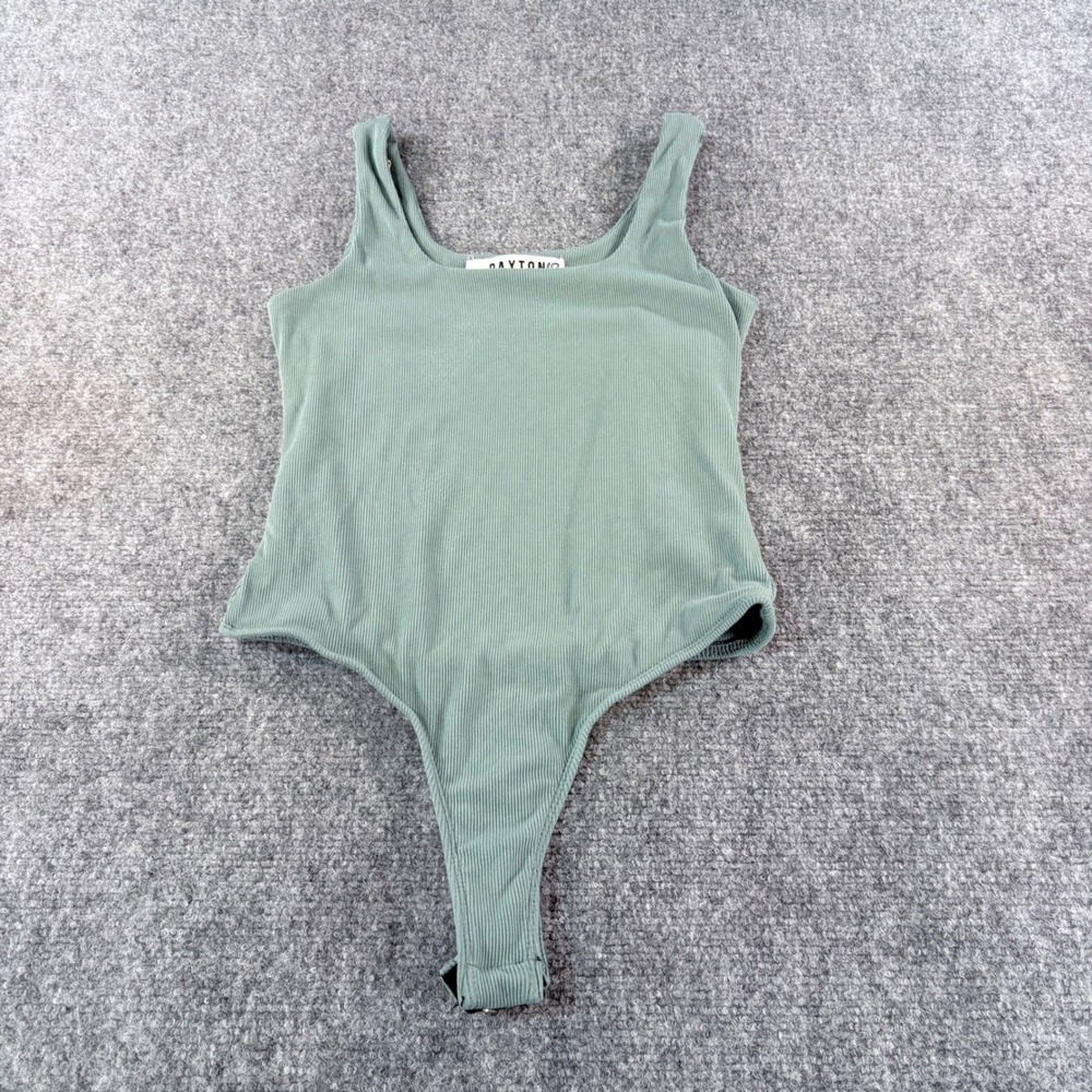 Paxton Ribbed Knit Bodysuit Sage Green Scoop Neck Sleeveless Small